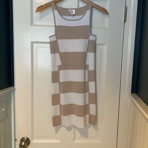 PARKER body-con dress. Nude and white stripe. Size XS.